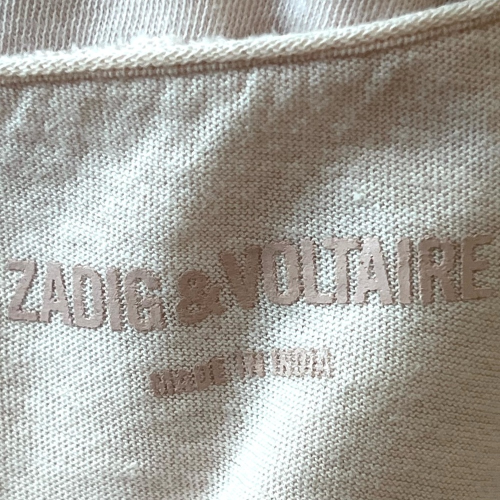 Zadig & Voltaire Pale Pink Skull Graphic Split Neck Short Sleeve T Shirt Women M - Picture 11 of 11